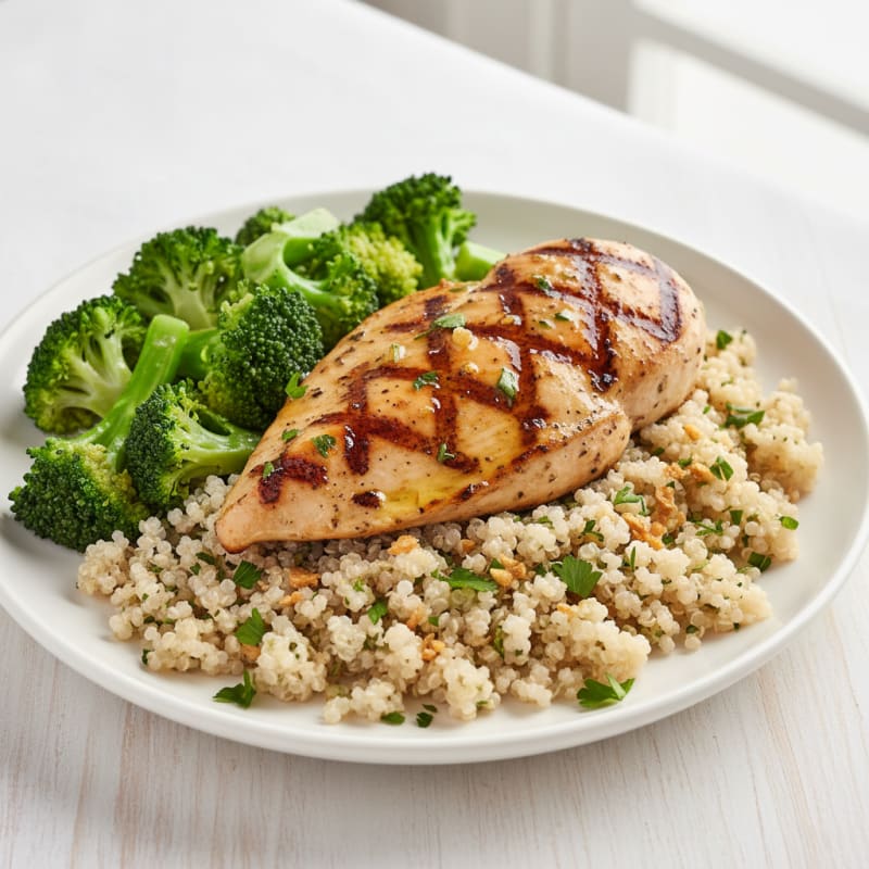 Grilled Chicken Breast with Quinoa and Steamed Broccoli