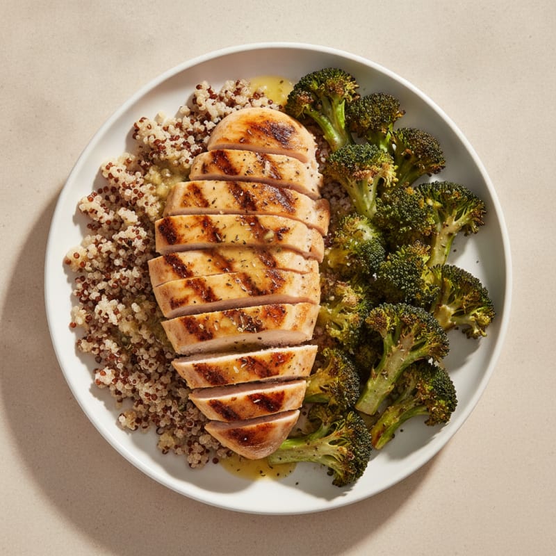 Grilled Chicken Breast with Quinoa and Roasted Broccoli