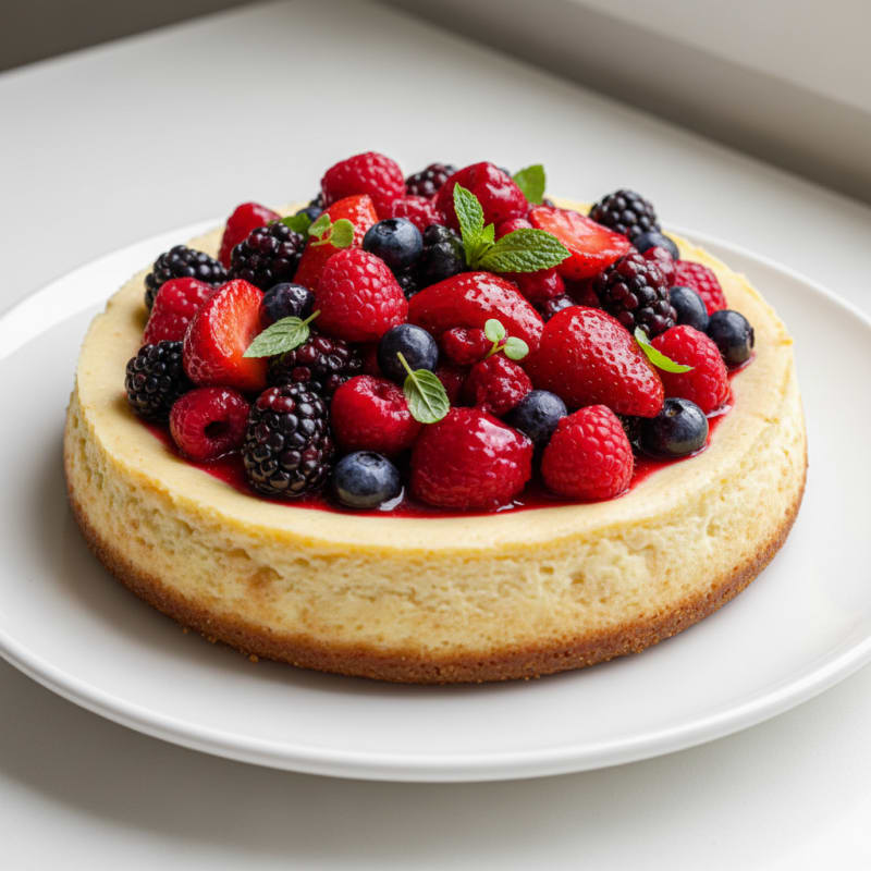 Creamy Greek Yogurt Protein Cheesecake with Mixed Berries