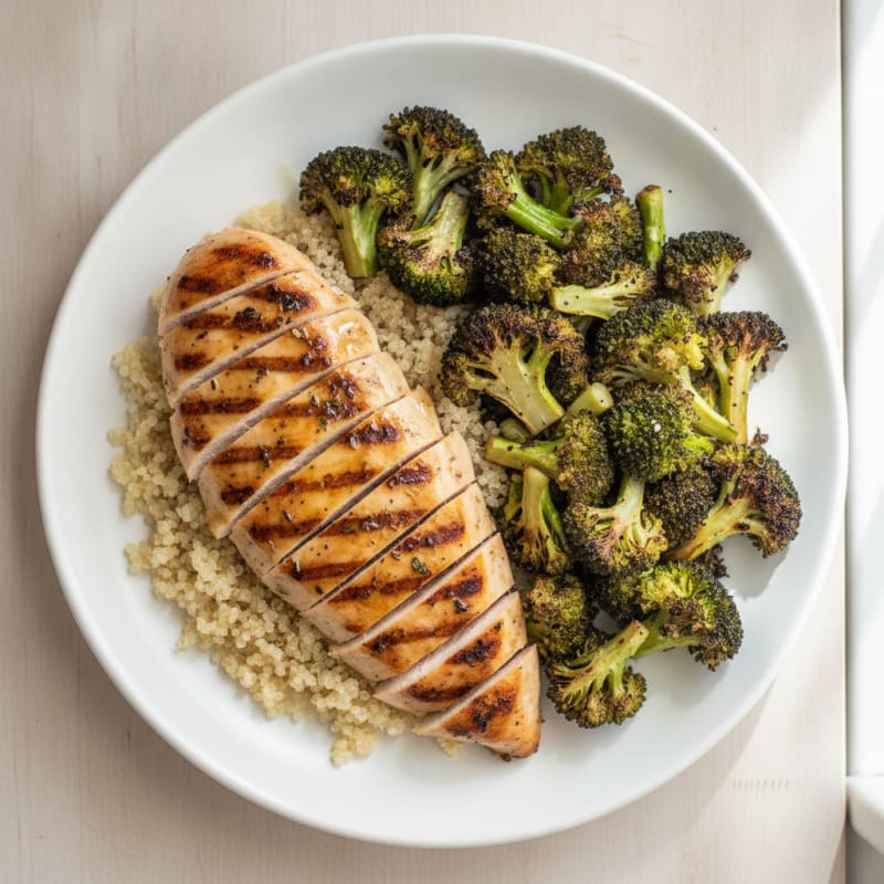 Grilled Chicken Breast with Quinoa and Roasted Broccoli