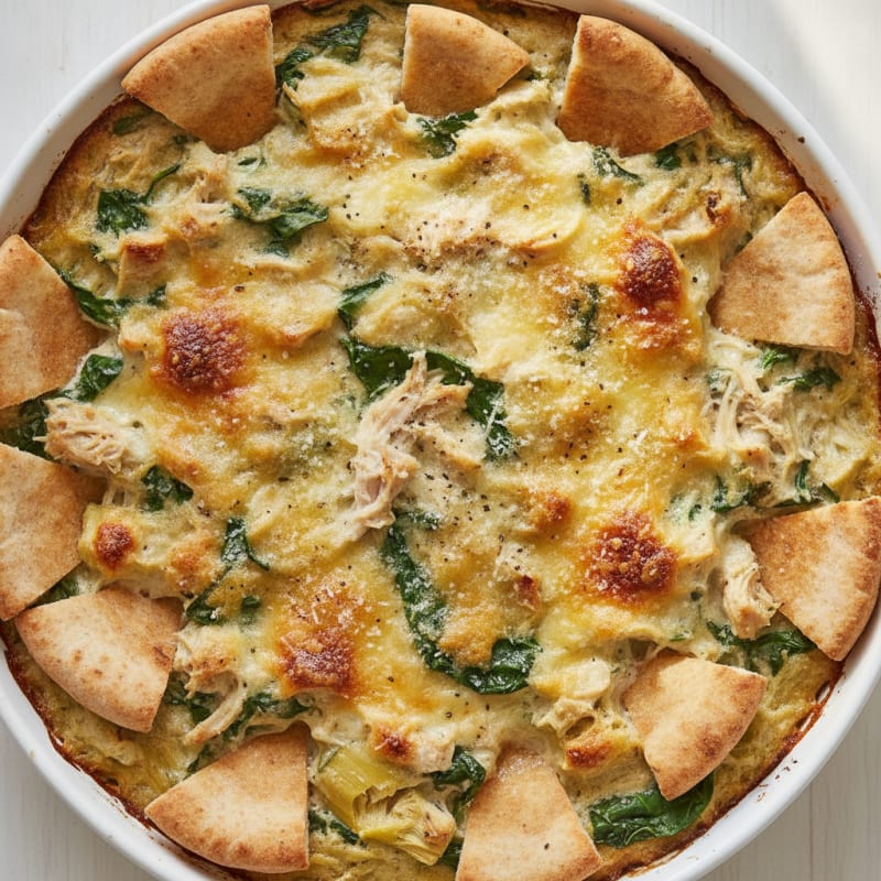 Baked Spinach Artichoke Dip with Toasted Pita
