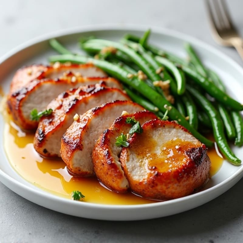 Lean Roasted Pork with Sweet and Savory Glaze and Roasted Green Beans
