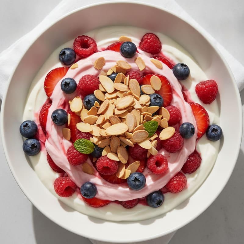Greek Yogurt Protein Parfait with Mixed Berries and Almonds