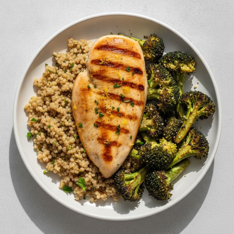 Grilled Chicken Breast with Quinoa and Roasted Broccoli
