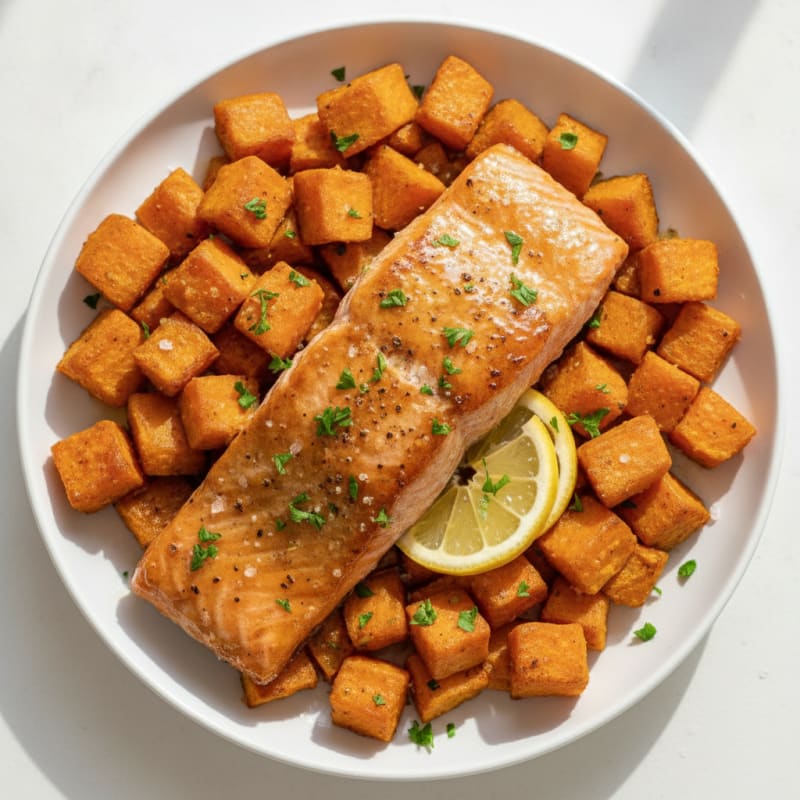 Honey-Glazed Salmon with Roasted Sweet Potatoes