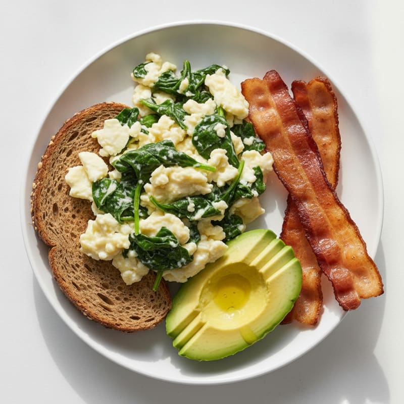 Egg White Spinach Scramble with Turkey Bacon