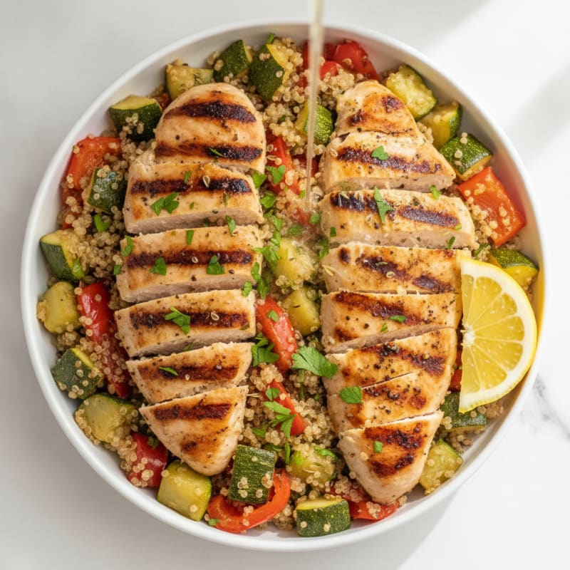 Grilled Chicken and Quinoa Power Bowl with Roasted Vegetables
