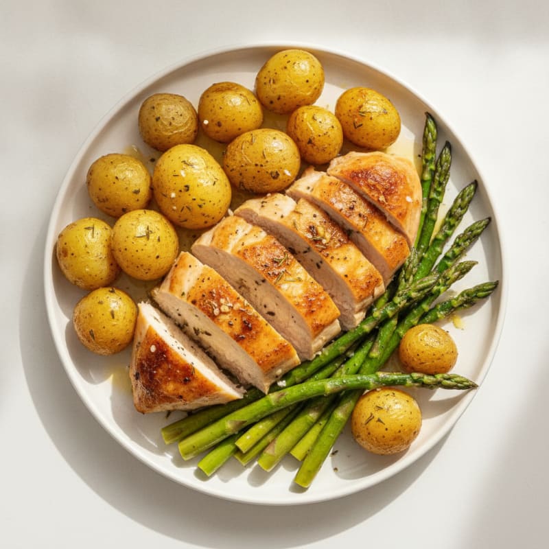 Lemon Herb Roasted Chicken with Asparagus