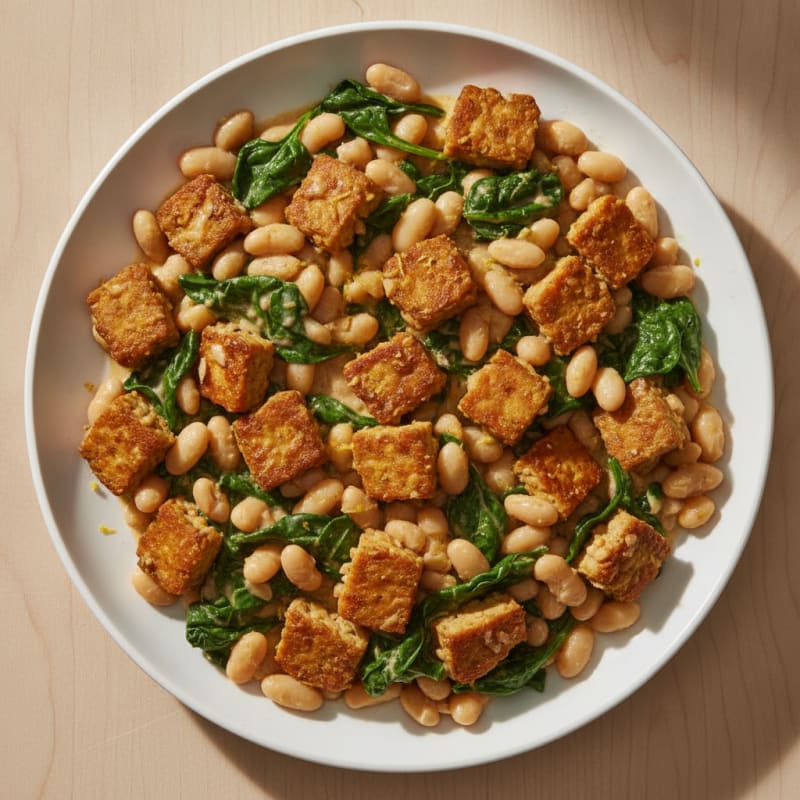 Creamy White Bean and Tempeh Skillet with Spinach
