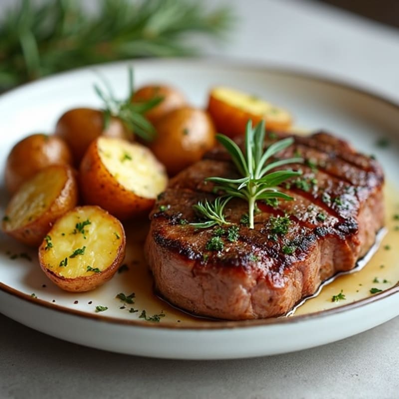 Herb-Garlic Butter Seared Steak with Roasted Baby Potatoes