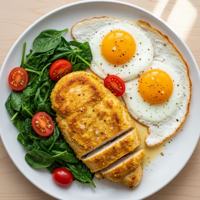 Golden Pan-Seared Chicken with Fried Eggs