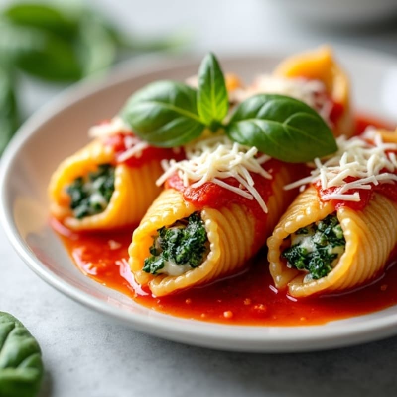 Creamy Baked Ricotta Spinach Stuffed Shells with Herb-Infused Marinara