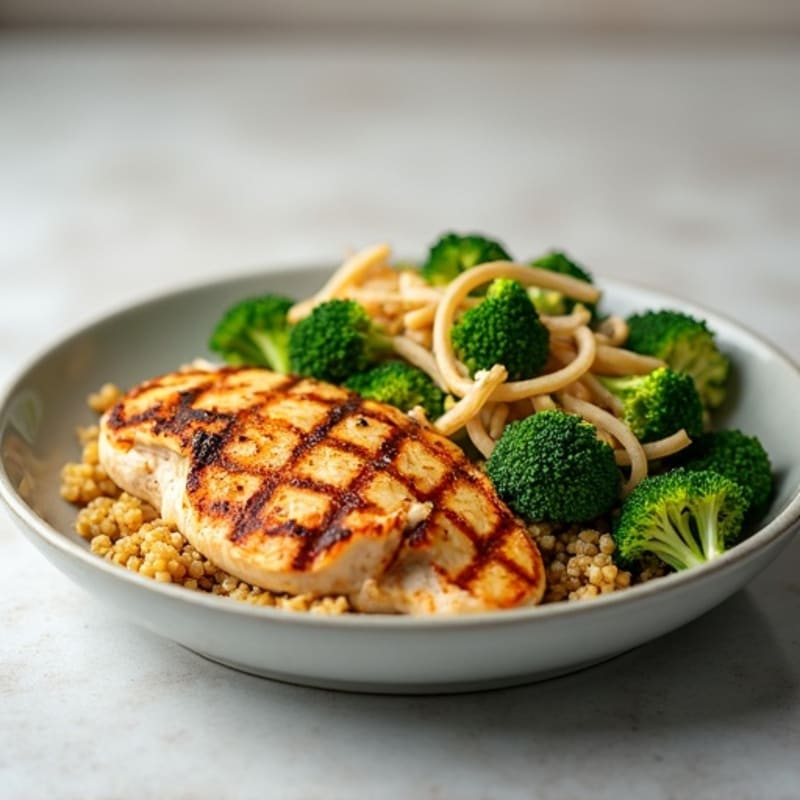 Grilled Chicken Breast with Quinoa and Crunchy Broccoli Slaw