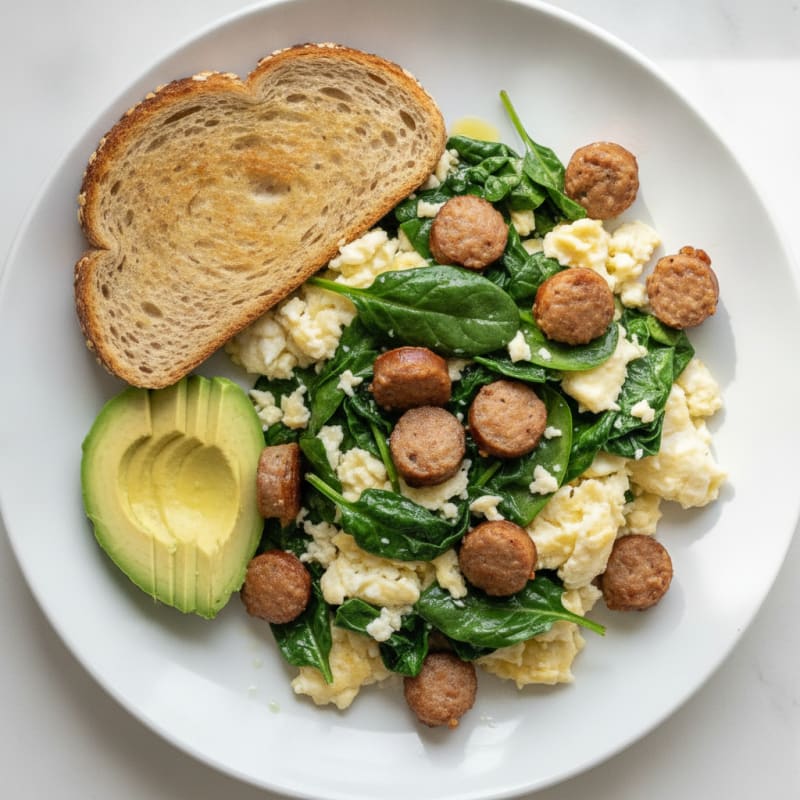 Egg White Scramble with Spinach and Turkey Sausage