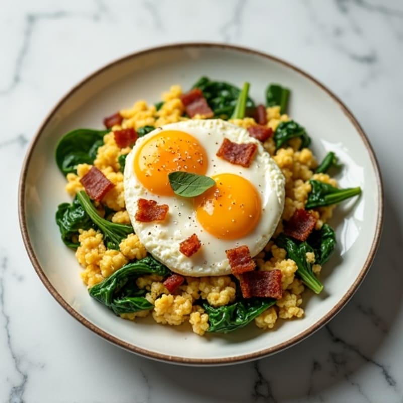 Cottage Cheese Egg Scramble with Spinach and Turkey Bacon