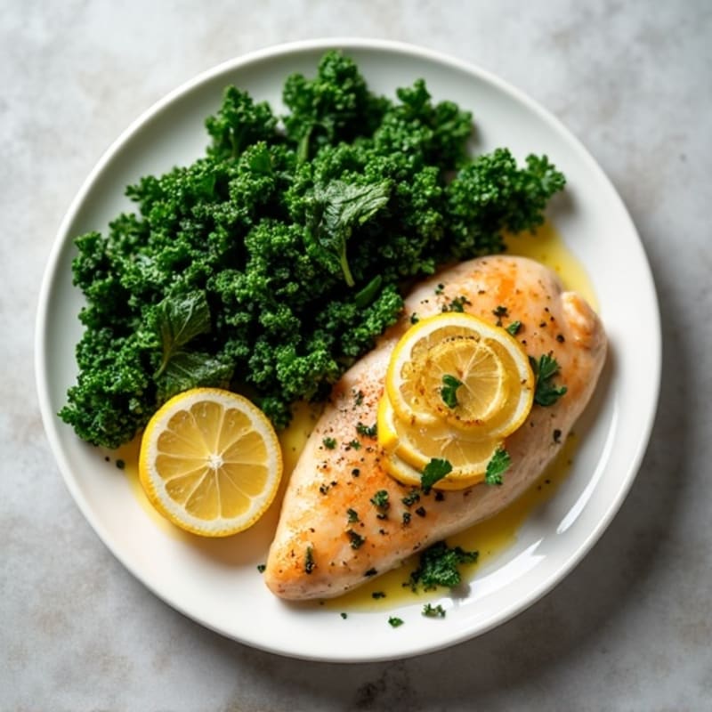 Lemon Herb Chicken with Sautéed Spinach and Kale