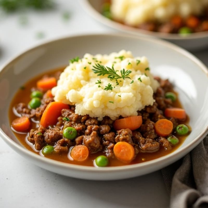 Hearty Lean Ground Beef and Vegetable Shepherd's Pie with Creamy Cauliflower Topping