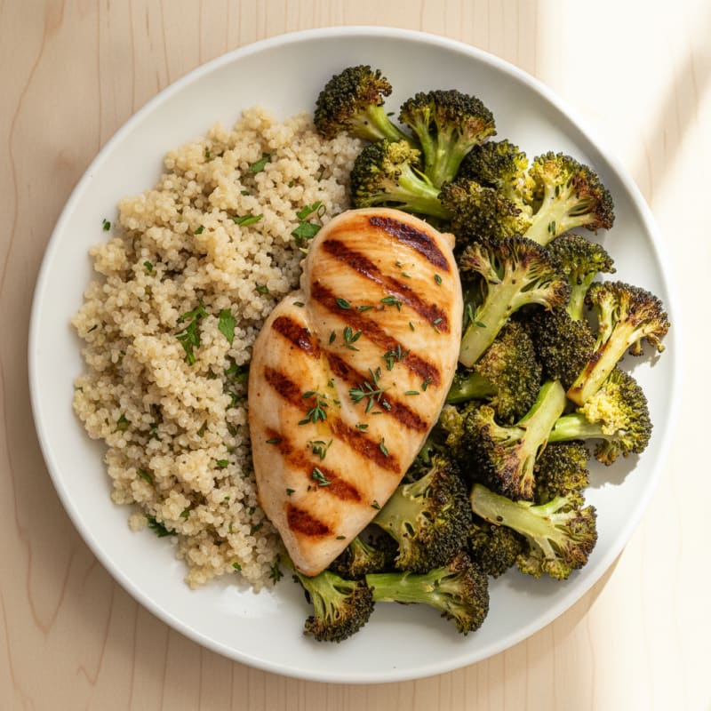 Grilled Chicken Breast with Roasted Broccoli and Quinoa
