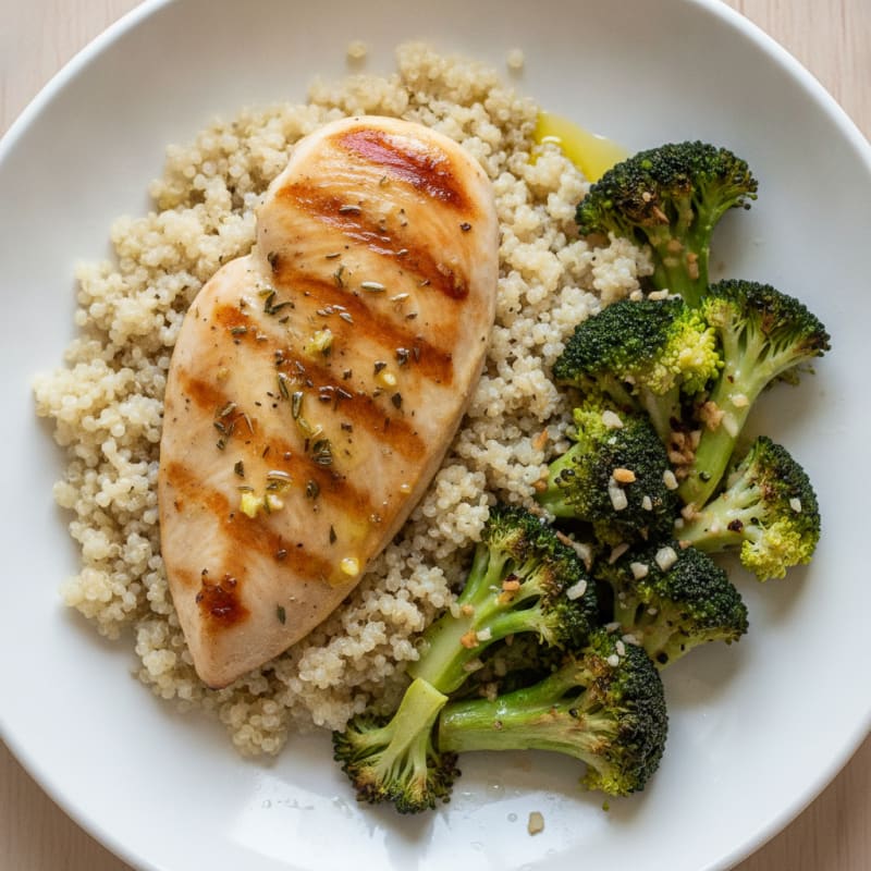 Grilled Chicken Breast with Quinoa and Roasted Broccoli