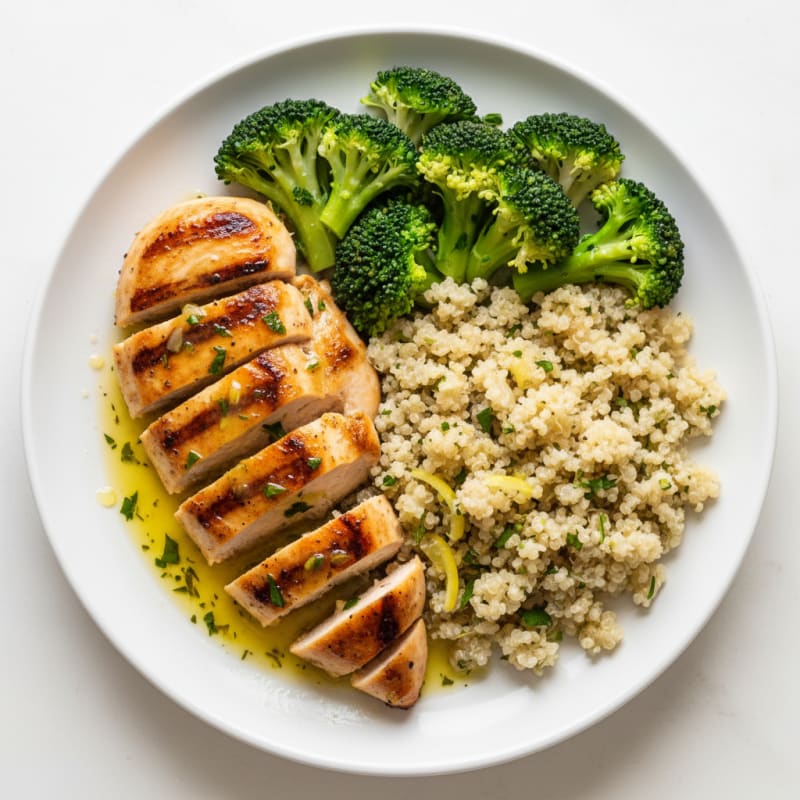 Grilled Chicken Breast with Quinoa and Steamed Broccoli