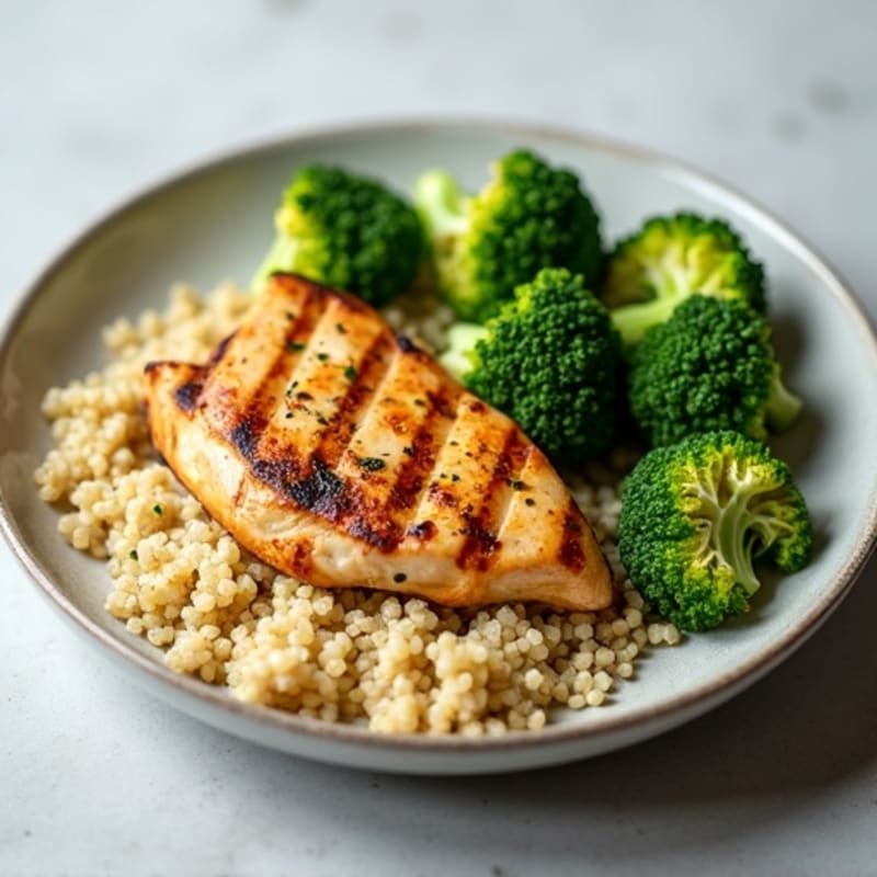Grilled Chicken Breast with Quinoa and Steamed Broccoli