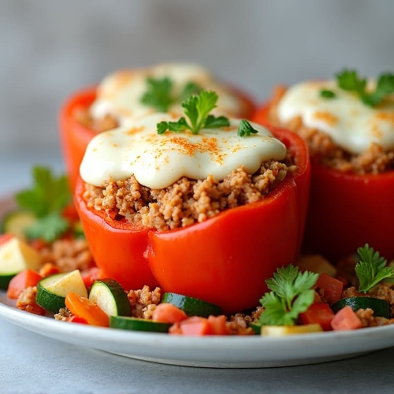 Spiced Turkey and Veggie Stuffed Bell Peppers with Melted Mozzarella