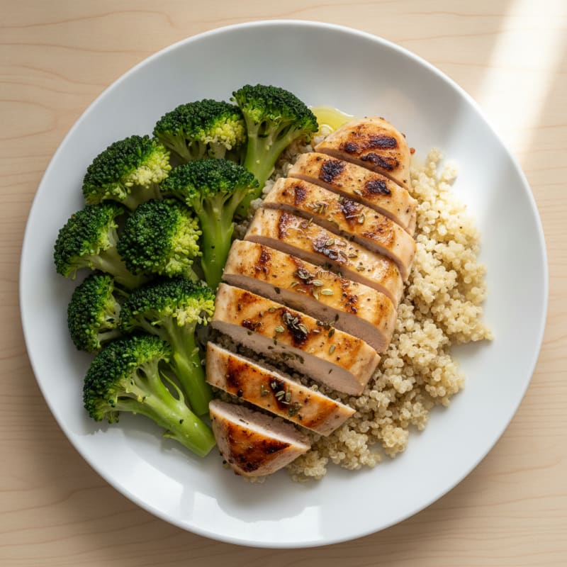 Grilled Chicken Breast with Quinoa and Steamed Broccoli