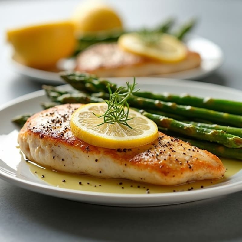 Lemon Garlic Pan-Seared Chicken with Roasted Asparagus