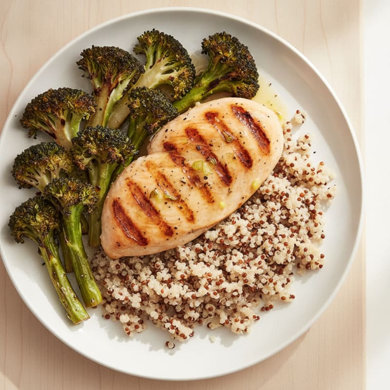 Grilled Chicken Breast with Quinoa and Roasted Broccoli