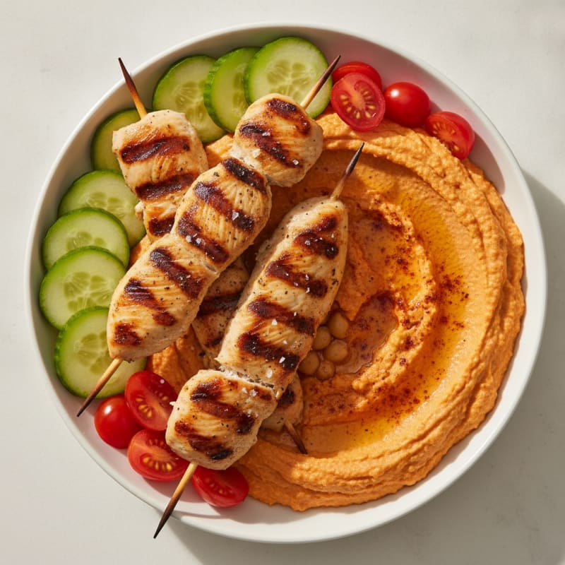 Grilled Chicken with Roasted Red Pepper Hummus