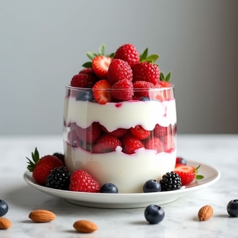 Greek Yogurt Protein Parfait with Mixed Berries and Almonds