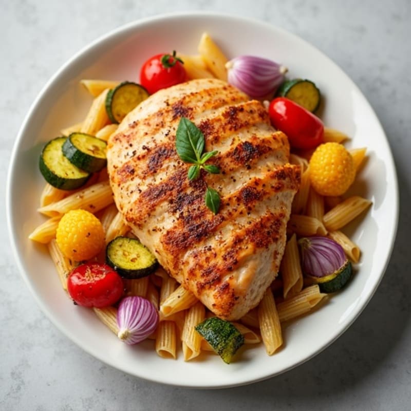 Lean Spicy Cajun Chicken Pasta with Roasted Veggies
