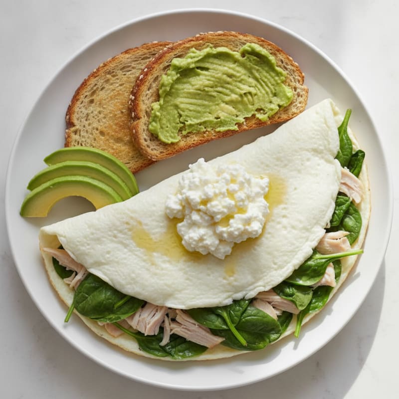 Egg White Spinach Omelette with Cottage Cheese and Sliced Turkey