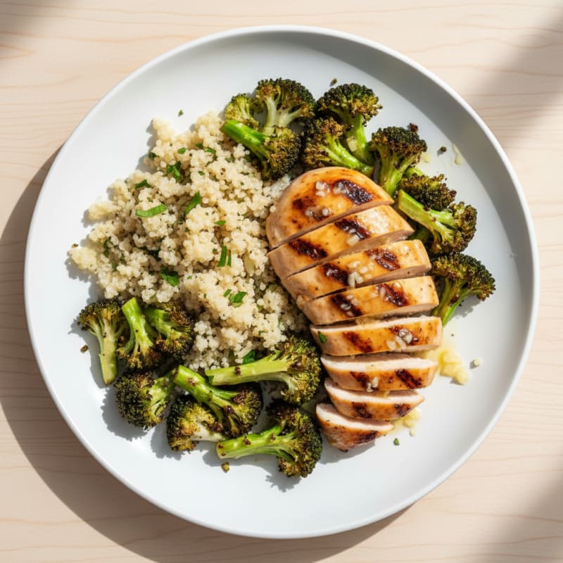 Grilled Chicken Breast with Quinoa and Roasted Broccoli