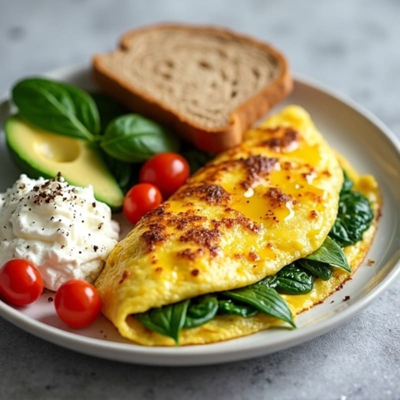 Egg White Spinach Omelette with Cottage Cheese and Cherry Tomatoes