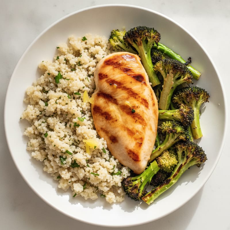 Grilled Chicken Breast with Quinoa and Roasted Broccoli