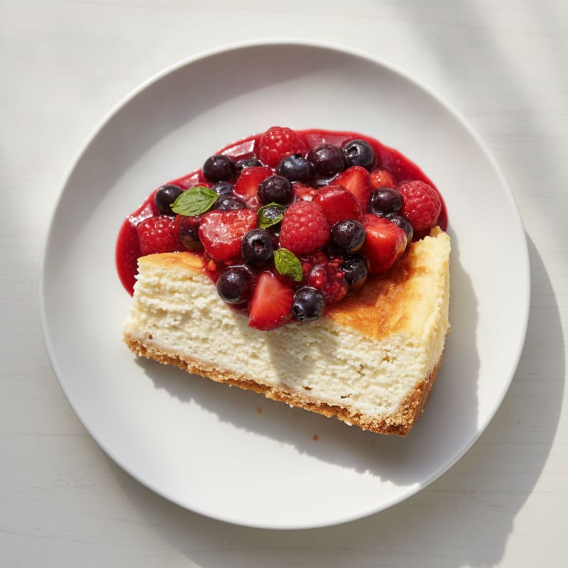 Greek Yogurt Protein Cheesecake with Mixed Berries