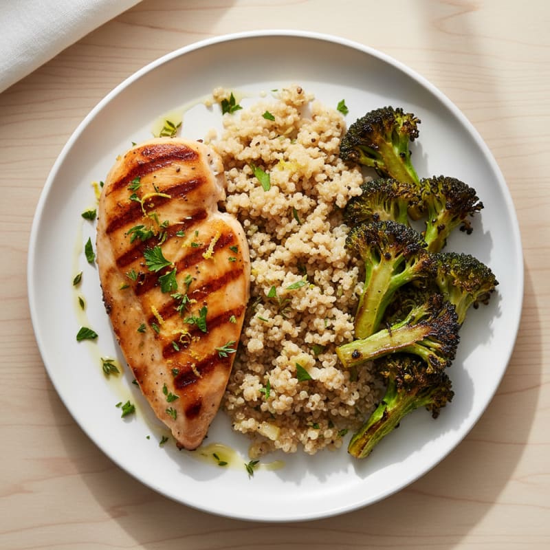 Grilled Chicken Breast with Quinoa and Roasted Broccoli