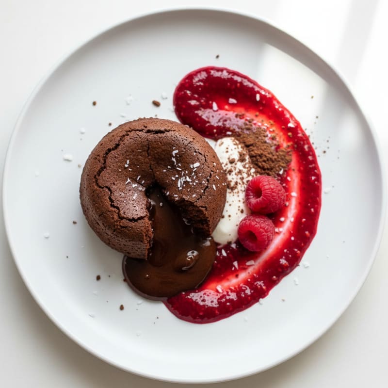 Chocolate Lava Cake with Raspberry Coulis