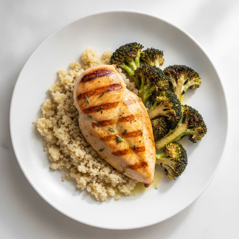 Grilled Chicken Breast with Quinoa and Roasted Broccoli