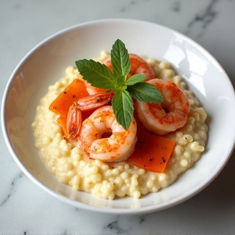 Creamy Cauliflower Grits with Spicy Garlic Shrimp