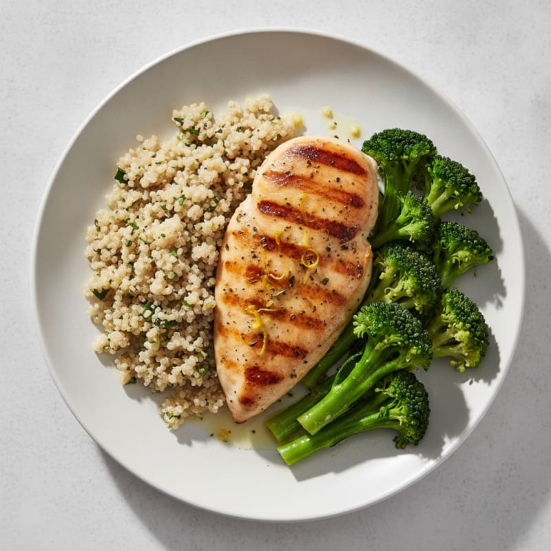 Grilled Chicken Breast with Quinoa and Steamed Broccoli