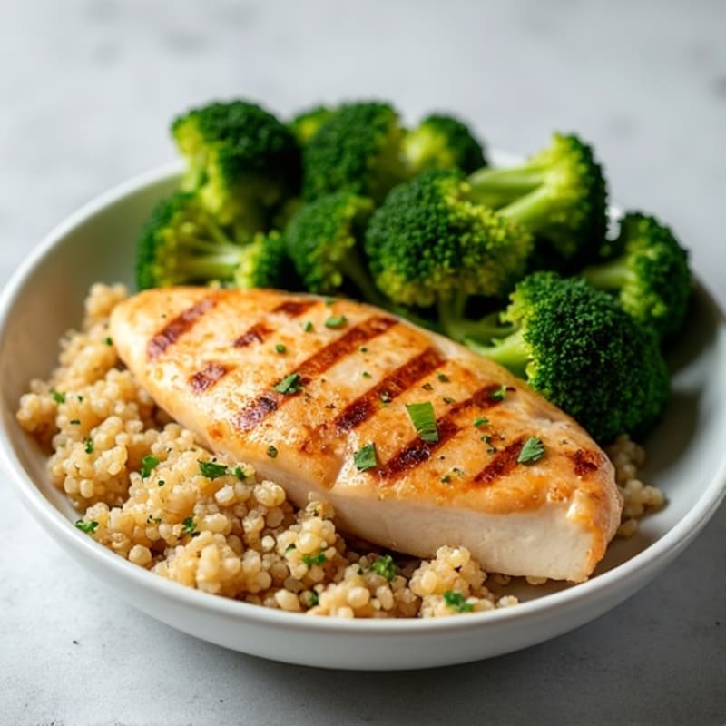 Grilled Chicken Breast with Quinoa and Steamed Broccoli