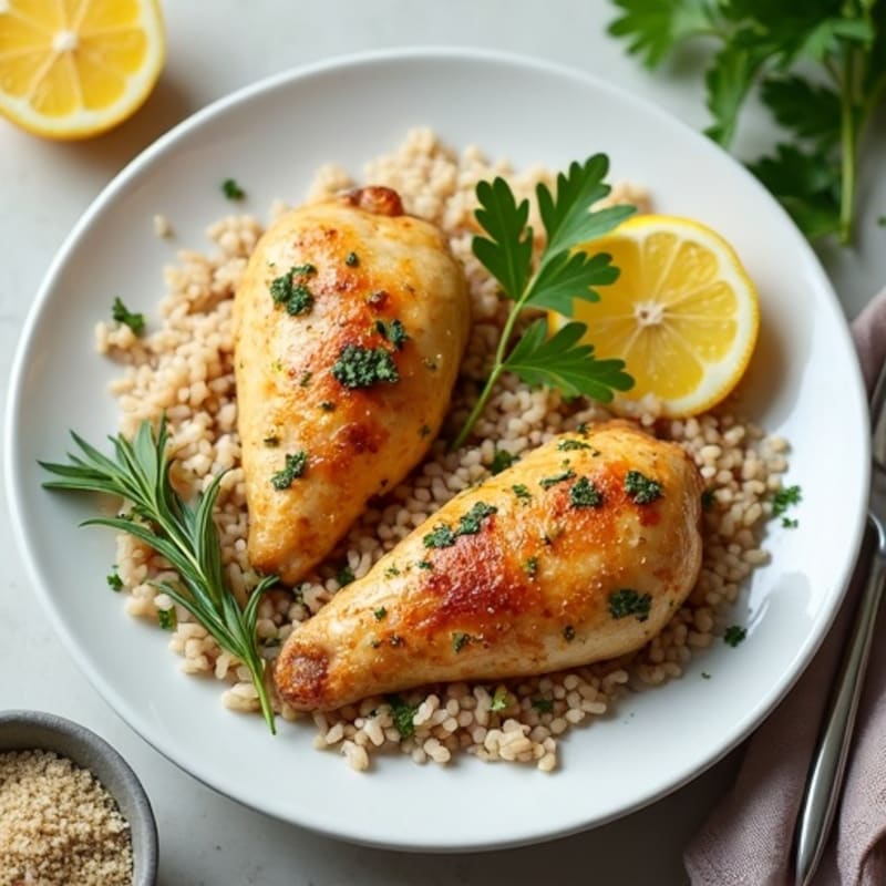 Roasted Lemon Herb Chicken with Fresh Herb Rice Pilaf