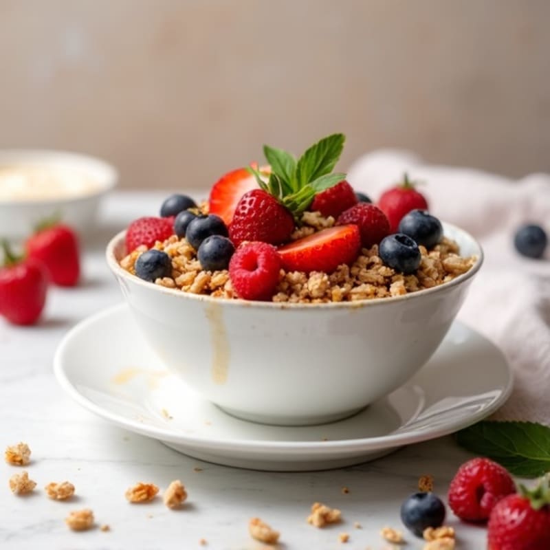Greek Yogurt Parfait with Crunchy Almond Granola and Mixed Berries