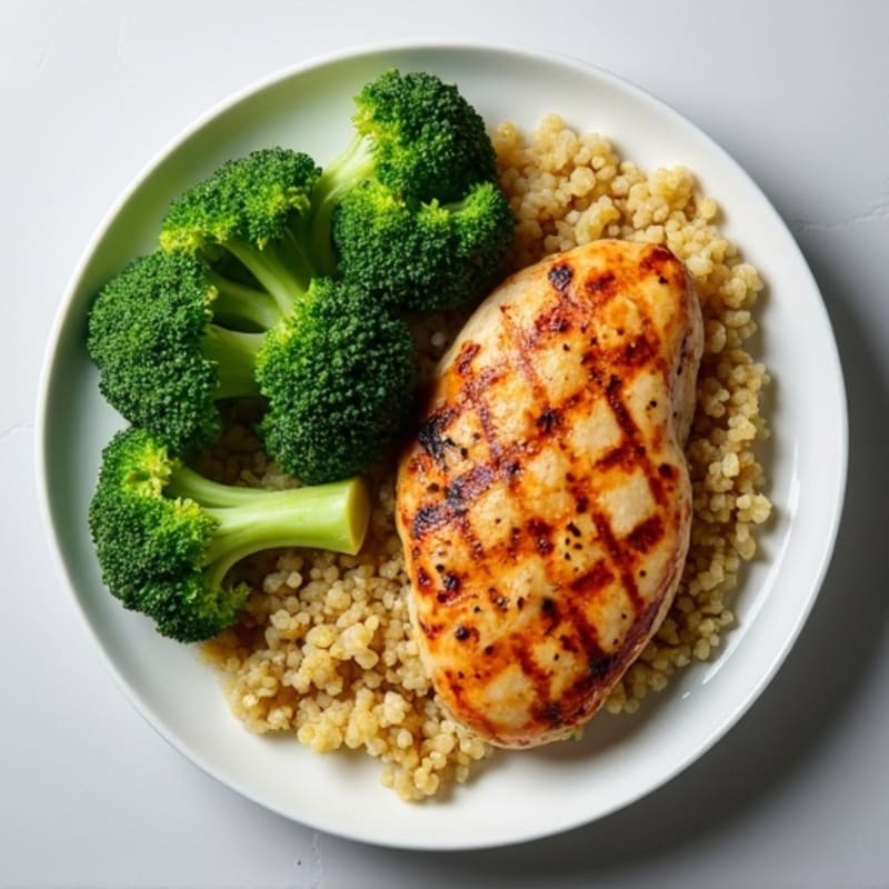 Grilled Chicken Breast with Steamed Broccoli and Quinoa