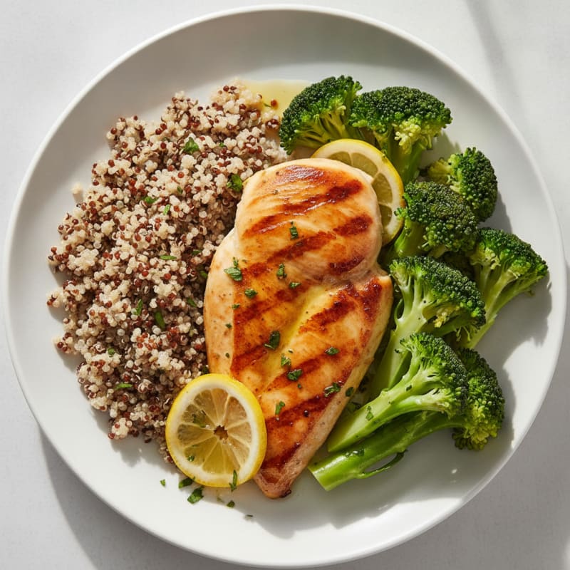 Grilled Chicken Breast with Quinoa and Steamed Broccoli