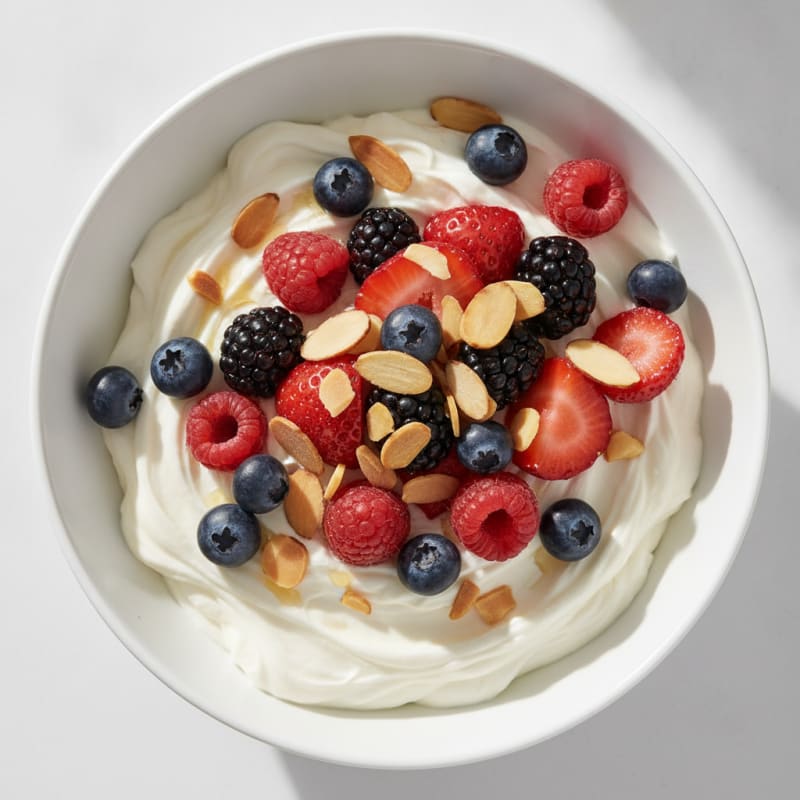 Creamy Greek Yogurt Protein Bowl with Mixed Berries and Almonds