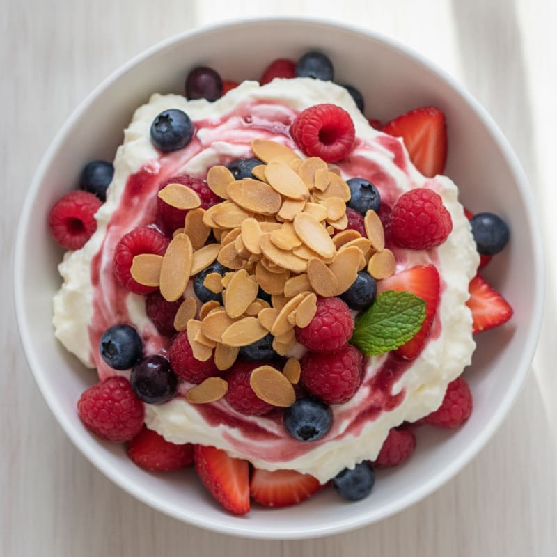 Greek Yogurt Protein Parfait with Mixed Berries and Almonds