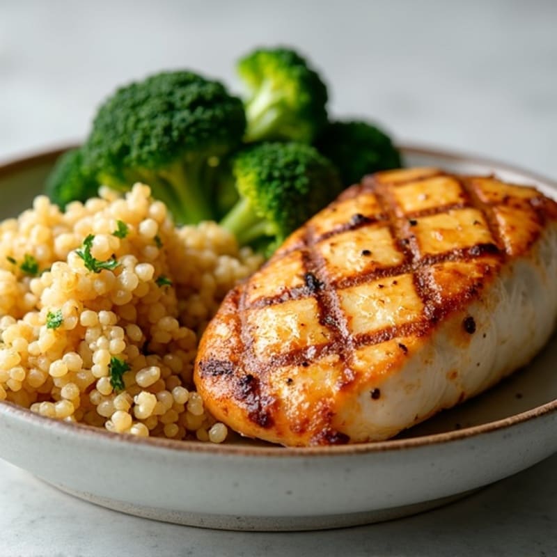 Grilled Chicken Breast with Quinoa and Roasted Broccoli